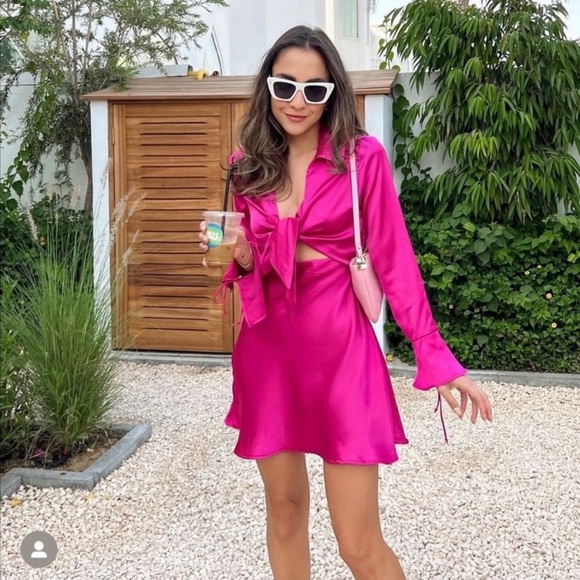 Zara Dresses & Skirts - ZARA Barbie Pink Satin Effect Cut Out Mini Dress